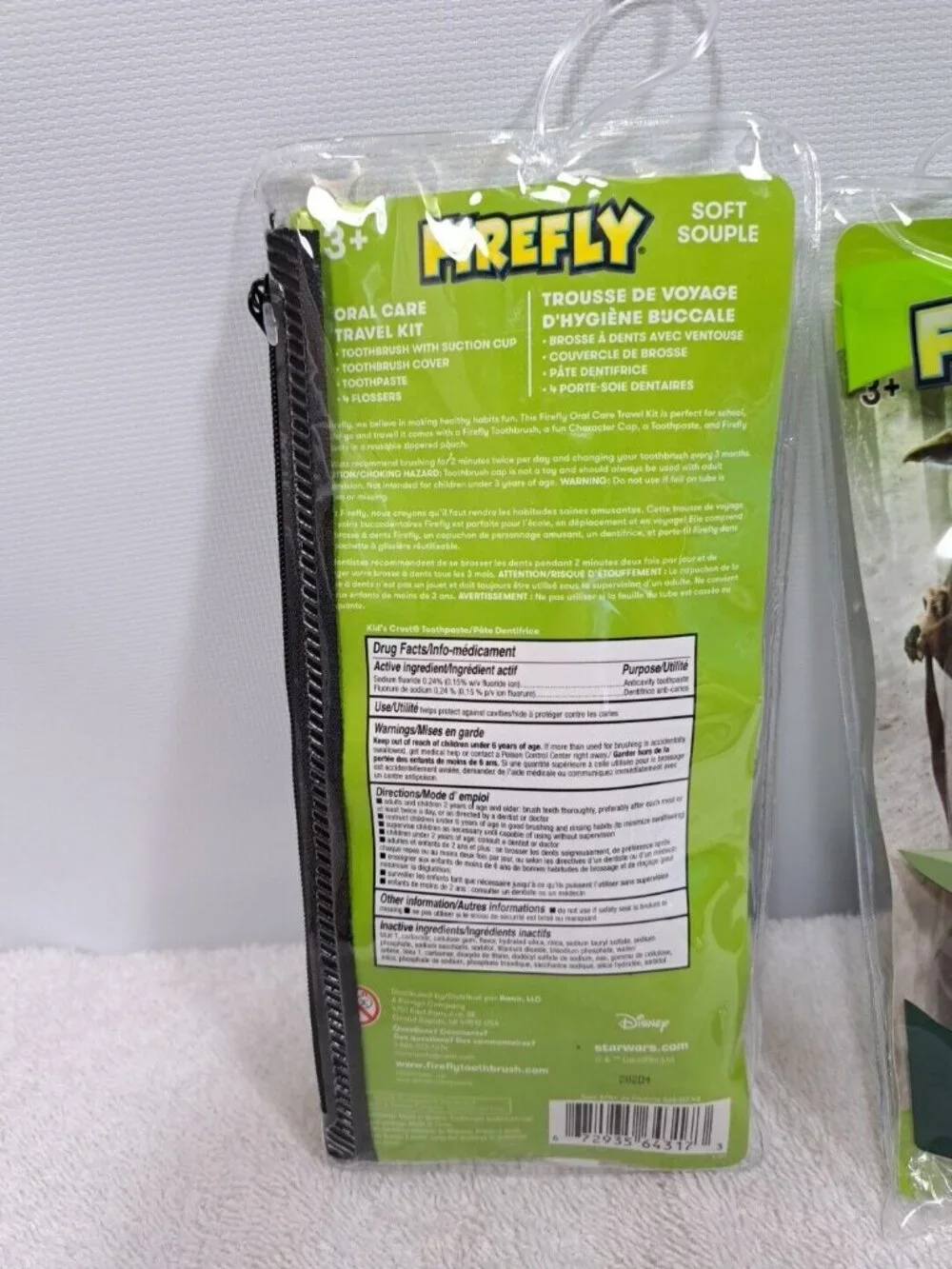 Firefly Star Wars‎ Yoda Oral Care Travel Kit 2 Pack Toothbrush Paste Flossers